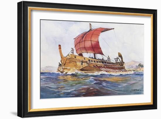 Light Ship from Classical Greek Era, Watercolour by Albert Sebille (1874-1953)-null-Framed Giclee Print