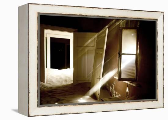 Light Streaming Through Window on Sand Covered House in Kolmanskop Ghost Town-Enrique Lopez-Tapia-Framed Premier Image Canvas