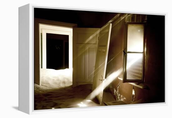 Light Streaming Through Window on Sand Covered House in Kolmanskop Ghost Town-Enrique Lopez-Tapia-Framed Premier Image Canvas