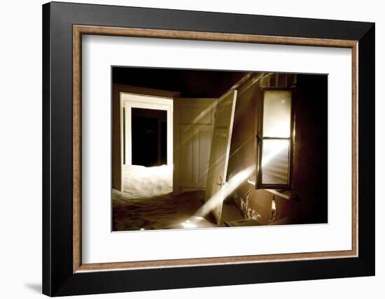 Light Streaming Through Window on Sand Covered House in Kolmanskop Ghost Town-Enrique Lopez-Tapia-Framed Photographic Print