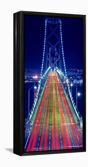 Light trails on Bay Bridge at night, San Francisco, California, USA-null-Framed Premier Image Canvas