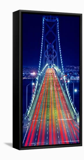 Light trails on Bay Bridge at night, San Francisco, California, USA-null-Framed Premier Image Canvas