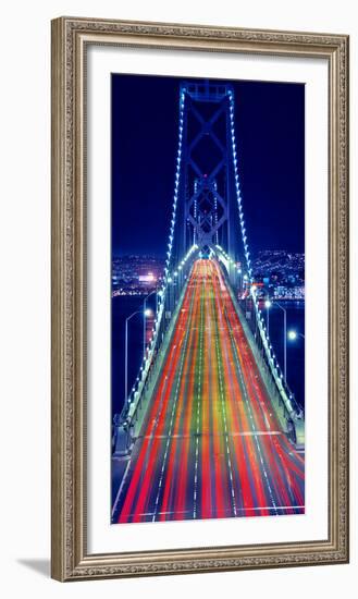 Light trails on Bay Bridge at night, San Francisco, California, USA-null-Framed Photographic Print