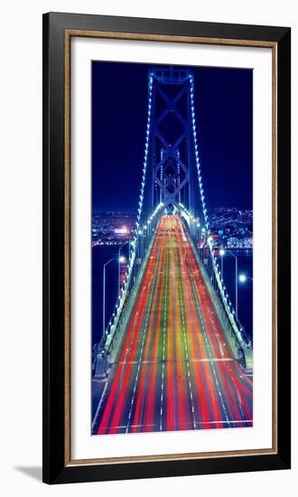 Light trails on Bay Bridge at night, San Francisco, California, USA-null-Framed Photographic Print