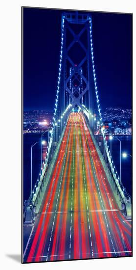 Light trails on Bay Bridge at night, San Francisco, California, USA-null-Mounted Photographic Print