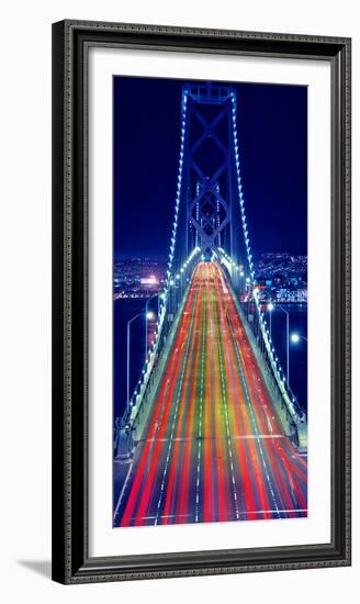 Light trails on Bay Bridge at night, San Francisco, California, USA-null-Framed Photographic Print