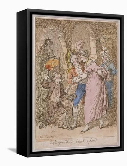 Light Your Honor Coach Unhired, Scene at Covent Garden Piazza,Cries of London, 1811-Thomas Rowlandson-Framed Premier Image Canvas