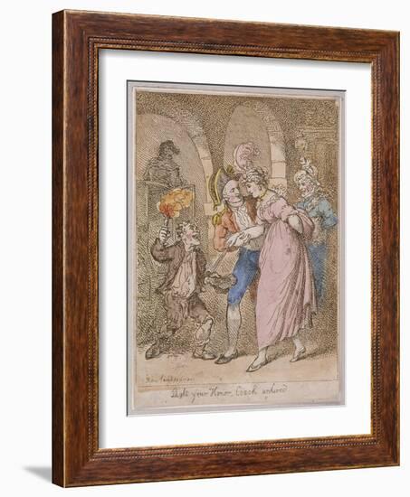 Light Your Honor Coach Unhired, Scene at Covent Garden Piazza,Cries of London, 1811-Thomas Rowlandson-Framed Giclee Print