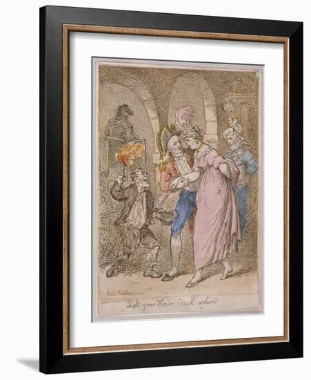 Light Your Honor Coach Unhired, Scene at Covent Garden Piazza,Cries of London, 1811-Thomas Rowlandson-Framed Giclee Print