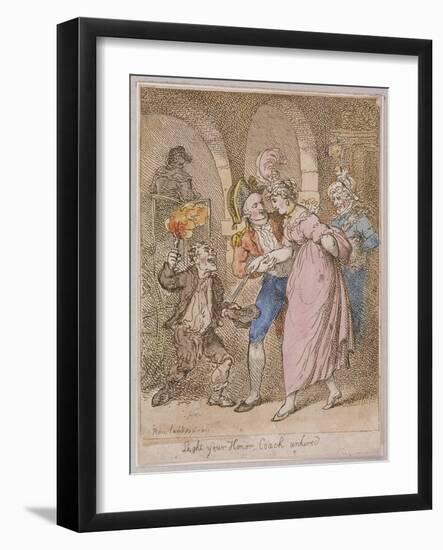 Light Your Honor Coach Unhired, Scene at Covent Garden Piazza,Cries of London, 1811-Thomas Rowlandson-Framed Giclee Print