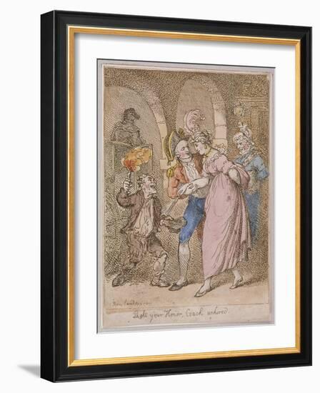 Light Your Honor Coach Unhired, Scene at Covent Garden Piazza,Cries of London, 1811-Thomas Rowlandson-Framed Giclee Print