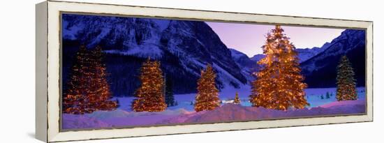 Lighted Christmas Trees, Chateau Lake Louise, Lake Louise, Alberta, Canada-null-Framed Premier Image Canvas