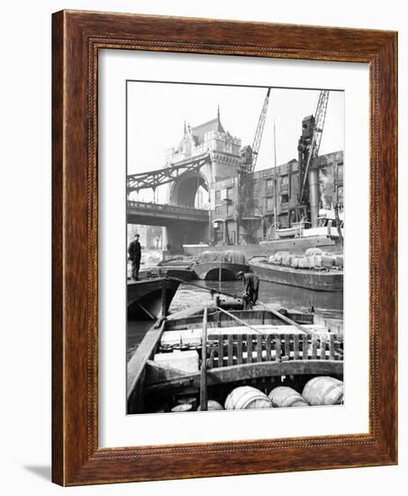 Lighters Approaching the General Steam Navigation Company's Wharf by Tower Bridge, London, C1905-null-Framed Photographic Print