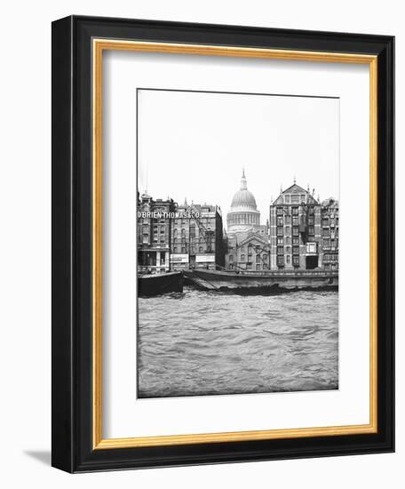 Lighters Passing St Paul's Wharf with St Paul's Cathedral in the Background, London, C1905-null-Framed Photographic Print