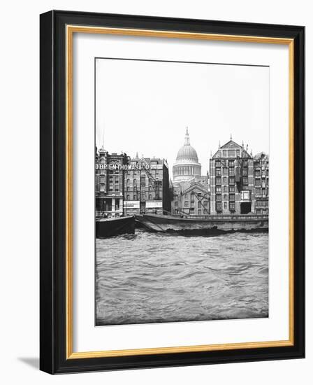 Lighters Passing St Paul's Wharf with St Paul's Cathedral in the Background, London, C1905-null-Framed Photographic Print