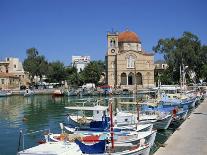 Fishing Boats Moored in Harbour and Domed Church, Aegina Town, Aegina, Saronic Islands, Greece-Lightfoot Jeremy-Photographic Print