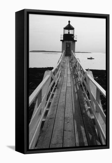 Lighthouse And A Fishing Boat, Maine-George Oze-Framed Premier Image Canvas