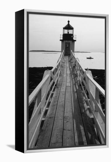 Lighthouse And A Fishing Boat, Maine-George Oze-Framed Premier Image Canvas