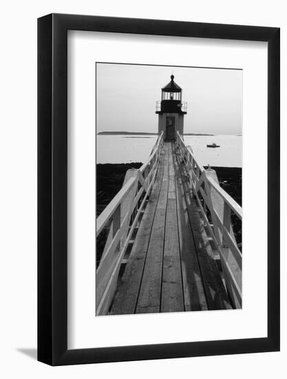 Lighthouse And A Fishing Boat, Maine-George Oze-Framed Photographic Print