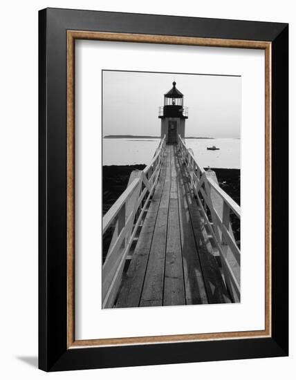 Lighthouse And A Fishing Boat, Maine-George Oze-Framed Photographic Print