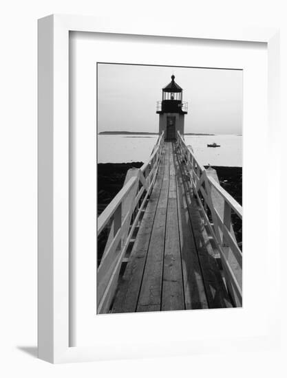 Lighthouse And A Fishing Boat, Maine-George Oze-Framed Photographic Print