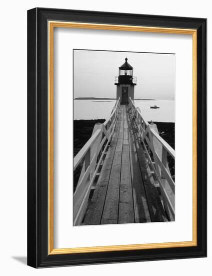 Lighthouse And A Fishing Boat, Maine-George Oze-Framed Photographic Print