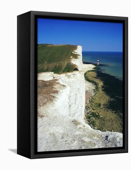 Lighthouse and Chalk Cliffs of Beachy Head Near Eastbourne from the South Downs Way, East Sussex-David Hughes-Framed Premier Image Canvas