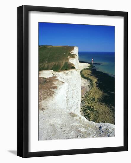 Lighthouse and Chalk Cliffs of Beachy Head Near Eastbourne from the South Downs Way, East Sussex-David Hughes-Framed Photographic Print