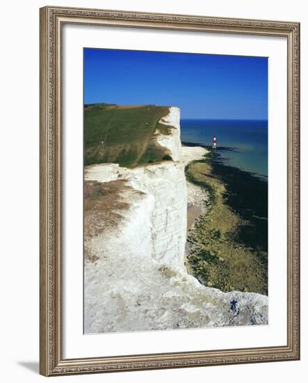 Lighthouse and Chalk Cliffs of Beachy Head Near Eastbourne from the South Downs Way, East Sussex-David Hughes-Framed Photographic Print