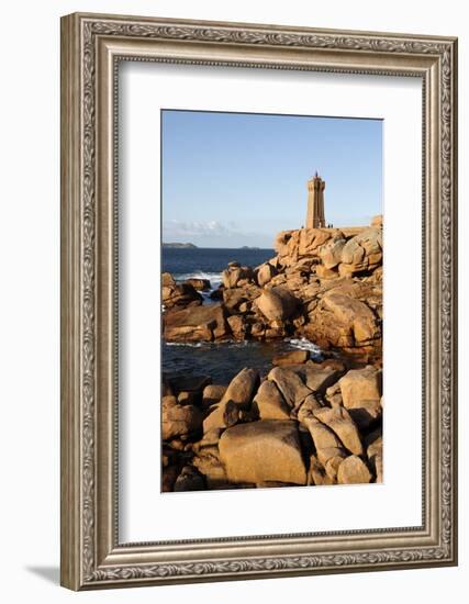 Lighthouse and Pink Rocks at Sunset, Cote De Granit Rose-Stuart Black-Framed Photographic Print