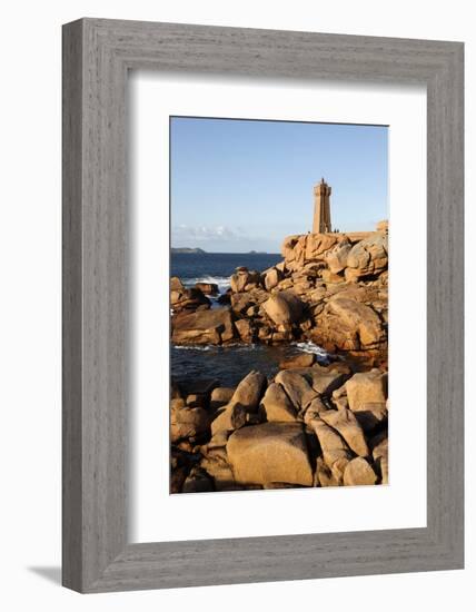 Lighthouse and Pink Rocks at Sunset, Cote De Granit Rose-Stuart Black-Framed Photographic Print