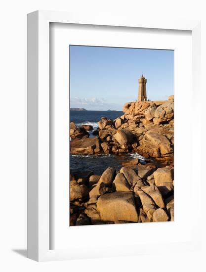 Lighthouse and Pink Rocks at Sunset, Cote De Granit Rose-Stuart Black-Framed Photographic Print