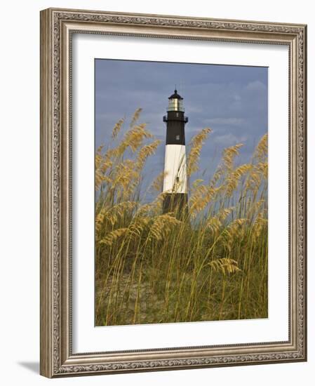 Lighthouse and Seaoats in Early Mooring, Tybee Island, Georgia, USA-Joanne Wells-Framed Photographic Print