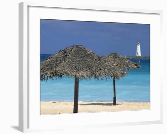 Lighthouse and Thatch Palapa, Nassau, Bahamas, Caribbean-Greg Johnston-Framed Photographic Print