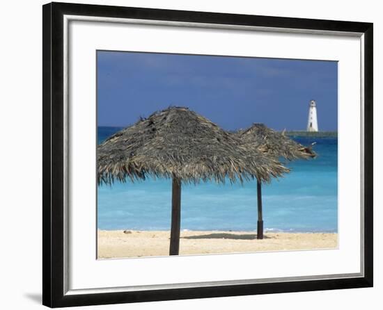 Lighthouse and Thatch Palapa, Nassau, Bahamas, Caribbean-Greg Johnston-Framed Photographic Print