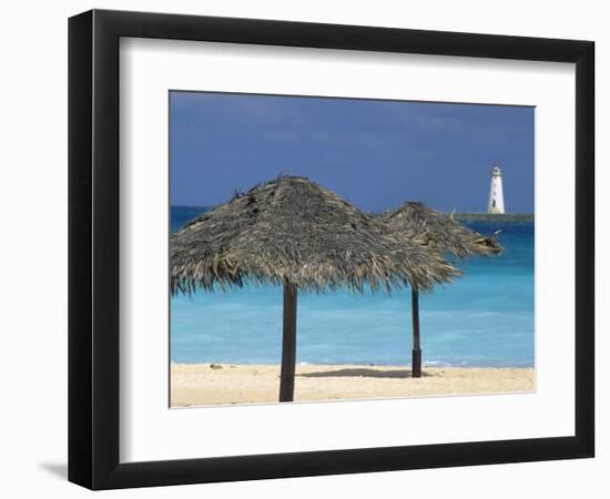 Lighthouse and Thatch Palapa, Nassau, Bahamas, Caribbean-Greg Johnston-Framed Photographic Print