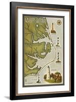 Lighthouse and Town Map - Outer Banks, North Carolina-Lantern Press-Framed Art Print