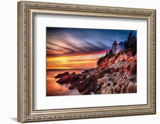 Lighthouse At Sunset, Bass Harbor, Mai-George Oze-Framed Photographic Print