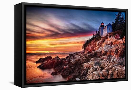 Lighthouse At Sunset, Bass Harbor, Mai-George Oze-Framed Premier Image Canvas