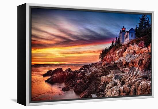 Lighthouse At Sunset, Bass Harbor, Mai-George Oze-Framed Premier Image Canvas