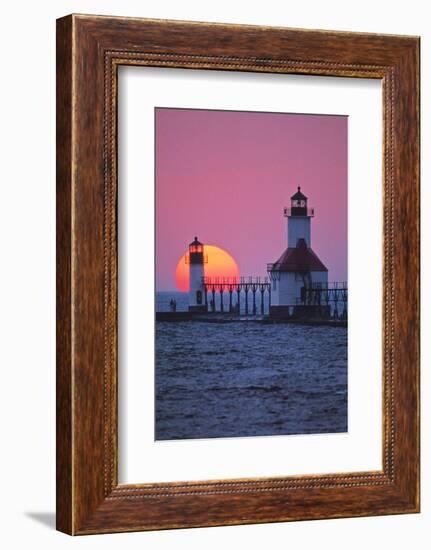 Lighthouse at sunset, St. Joseph, Michigan, USA-null-Framed Photographic Print