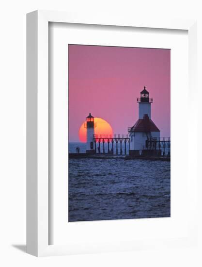 Lighthouse at sunset, St. Joseph, Michigan, USA-null-Framed Photographic Print