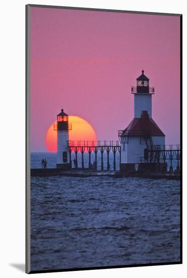 Lighthouse at sunset, St. Joseph, Michigan, USA-null-Mounted Photographic Print