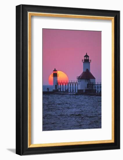 Lighthouse at sunset, St. Joseph, Michigan, USA-null-Framed Photographic Print