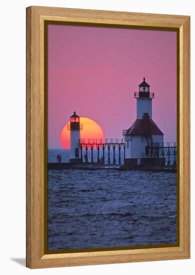 Lighthouse at sunset, St. Joseph, Michigan, USA-null-Framed Premier Image Canvas