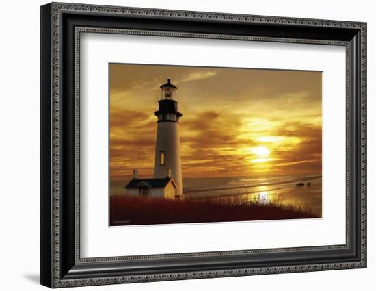 Lighthouse at Sunset-Carlos Casamayor-Framed Art Print