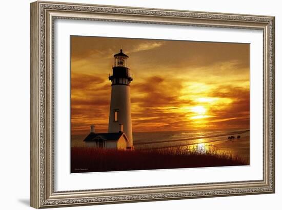 Lighthouse at Sunset-Carlos Casamayor-Framed Art Print
