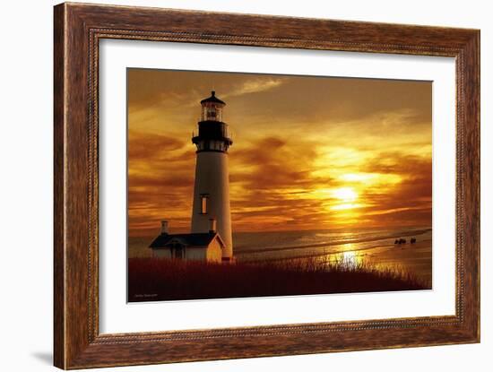 Lighthouse at Sunset-Carlos Casamayor-Framed Art Print