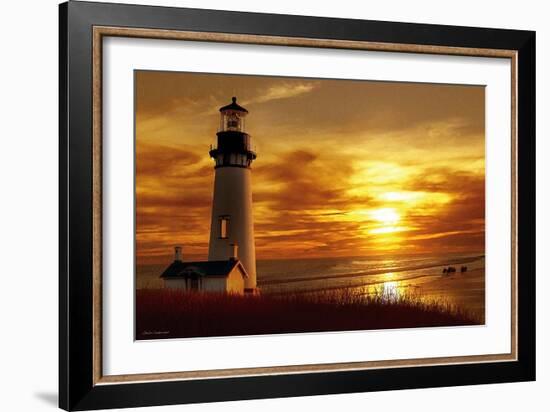 Lighthouse at Sunset-Carlos Casamayor-Framed Art Print