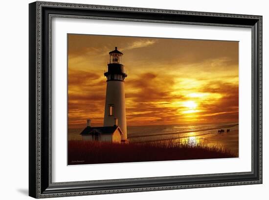 Lighthouse at Sunset-Carlos Casamayor-Framed Art Print